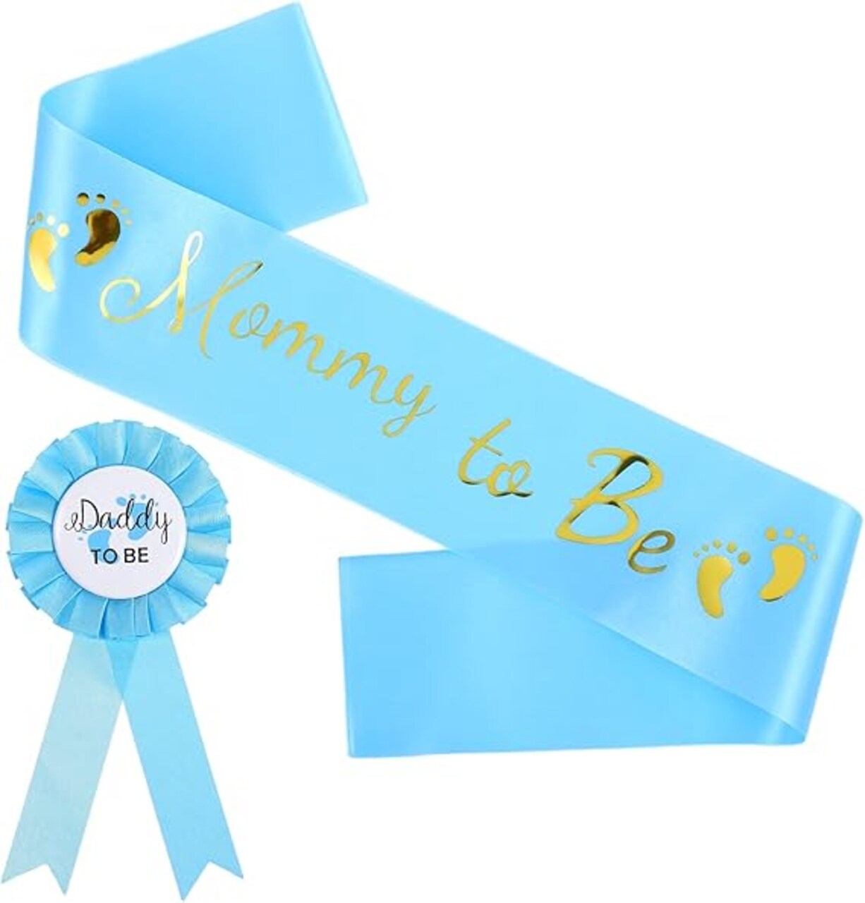 2 Pack Blue Baby Shower Sash Mom to Be Sash Baby Shower Mommy And Daddy To Be Badge Decorations Gender Reveal Props